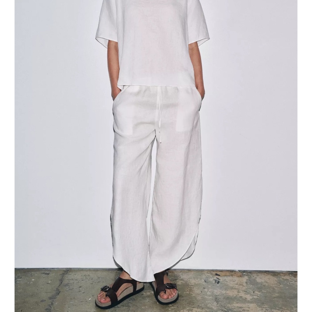 ZARA 100% LINEN PANTS WITH VENTS